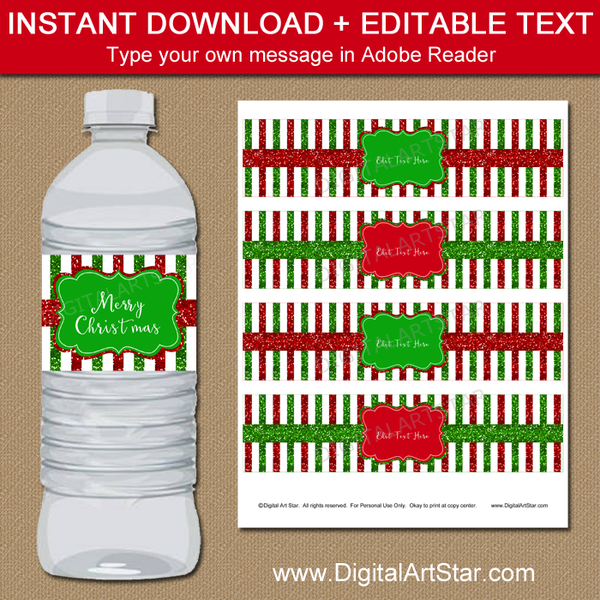 Christmas Party Favors: Glitter Water Bottle Stickers | DigitalArtStar ...
