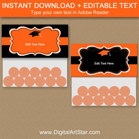 Orange and Black Printable Graduation Candy Stickers 2023 - Digital Art Star