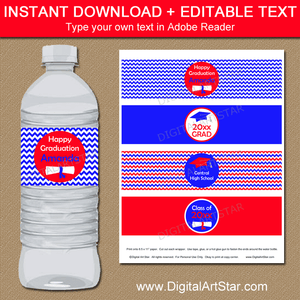 Red and Royal Blue Graduation Water Bottle Labels - Printable - Digital ...