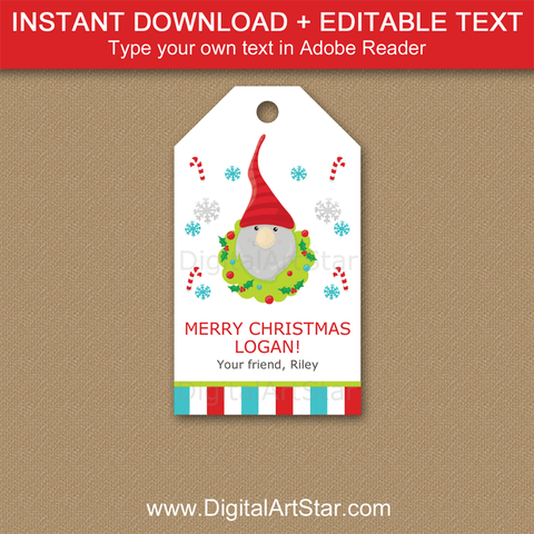 Editable Christmas Gift Tags for Students for Holiday Party with Reindeer