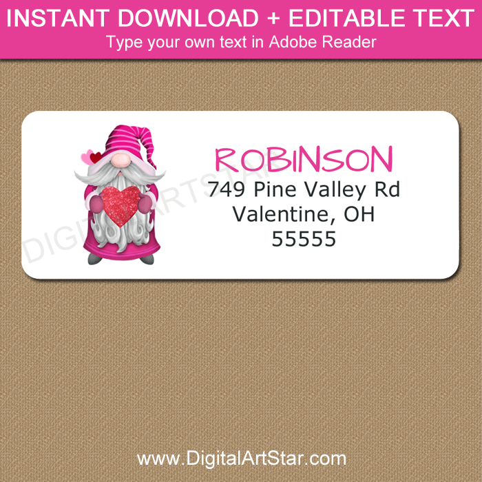 Fuchsia Gnome Valentine Address Labels Template
