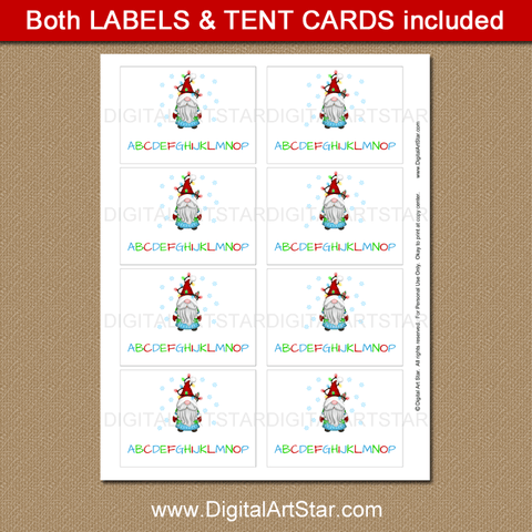 Fun Gnome Christmas Address Labels with Blue Snowflakes - Digital