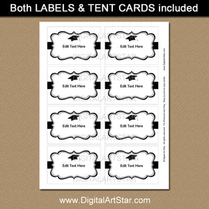 Black and White Graduation Labels, Place Cards | Digital Art Star