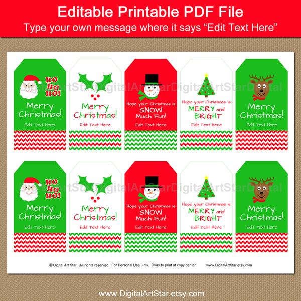 Christmas Tag Download, Holiday Gift Tag Printable | Digital Art Star