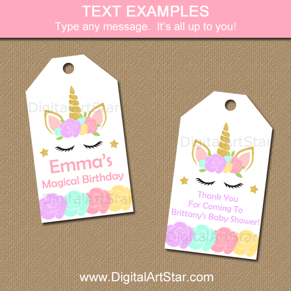 editable unicorn thank you tags