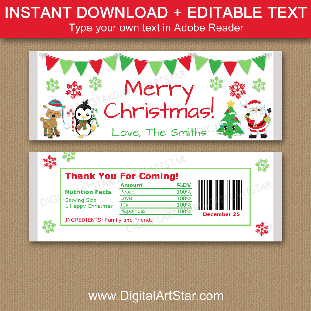 Personalized Christmas Candy Bar Wrappers | Digital Art Star