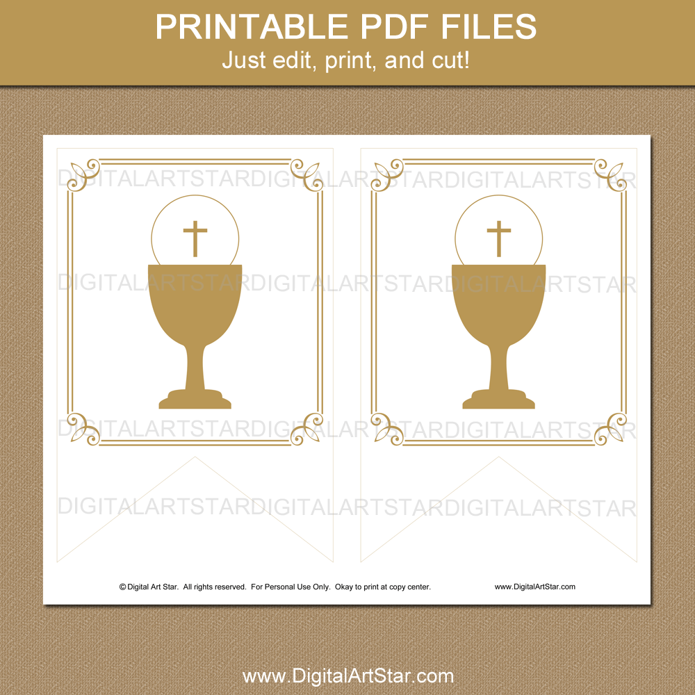 Editable Banner for First Holy Communion Gold and White - Digital With Regard To First Communion Banner Templates