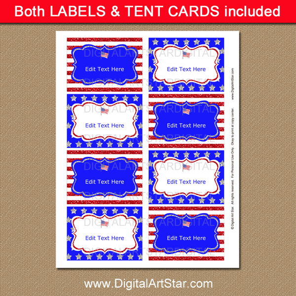 4th of July Editable Food Labels Template | Digital Art Star