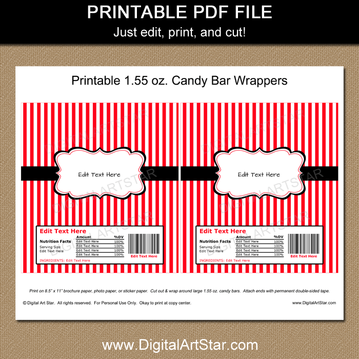 free printable blank candy bar wrapper template