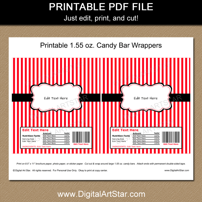 edittable candy bar wrapper template for word