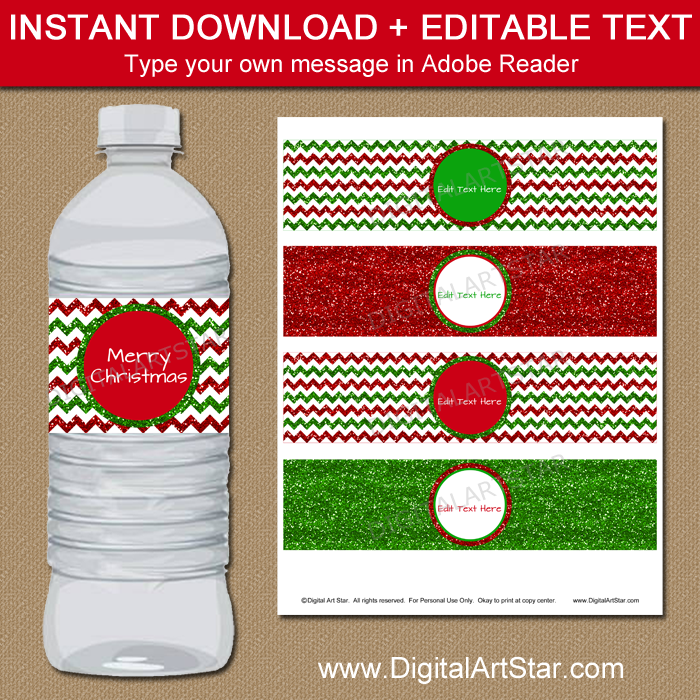 printable christmas water bottle labels digital art star