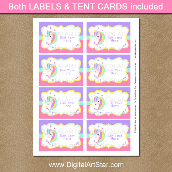 unicorn-party-supplies-printable-labels-place-cards-digitalartstar
