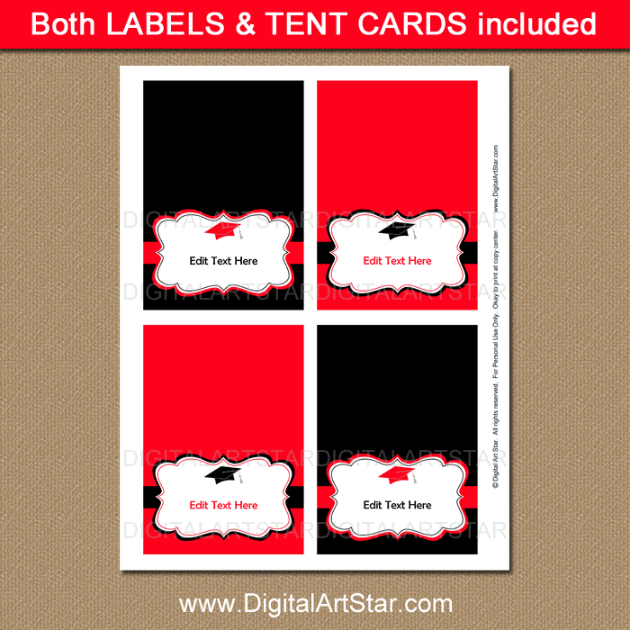 Graduation Candy Buffet Labels - Red, Black, and White - Digital Art Star