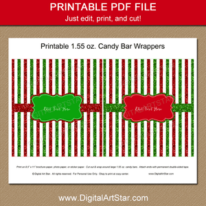 Red and Green Striped Candy Bar Wrappers Template | Digital Art Star