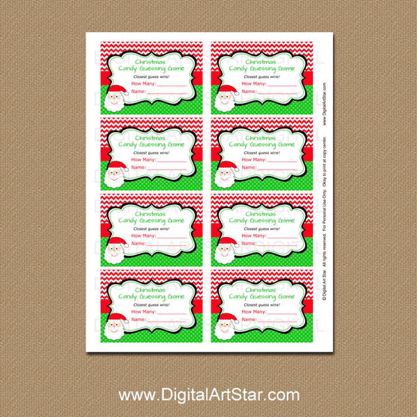 Santa Christmas Candy Jar Guessing Game and Sign Template - Digital Art ...