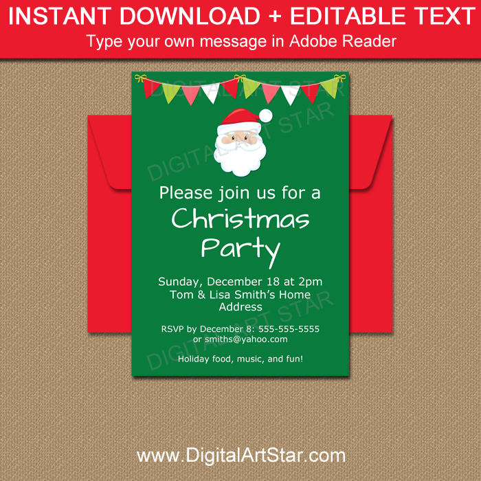 Secret Santa Invitation Template Printable Digital Art Star