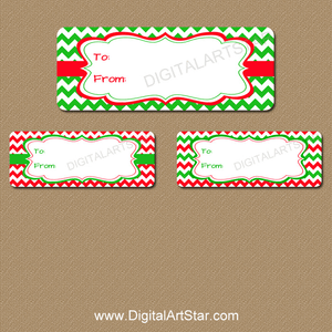 To and From Christmas Labels Printable Red and Green Chevron - Digital ...