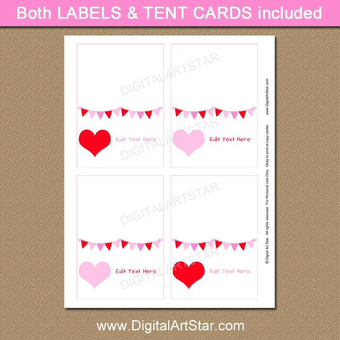 Valentine's Day Labels, Tent Cards, Buffet Cards, Place Cards | Digital ...