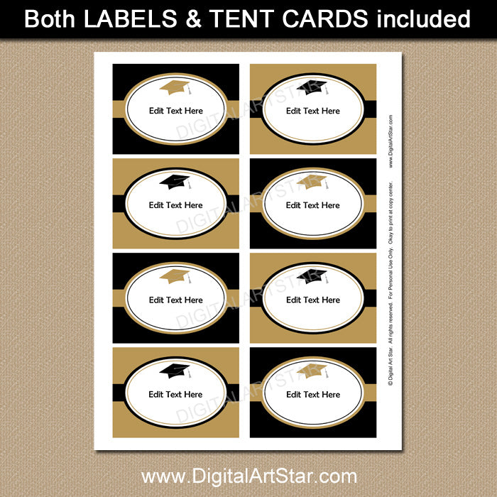 graduation food labels in black and gold digital art star