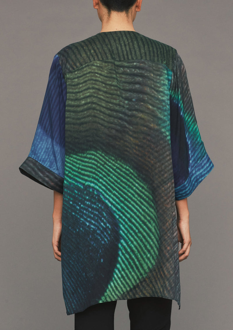 BLOUSE - POCKETS V-COLLAR - SILKY CUPRO printed peacock | BERENIK