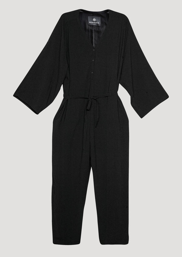 JUMPSUIT-LOOSE/BELT - black plain | BERENIK