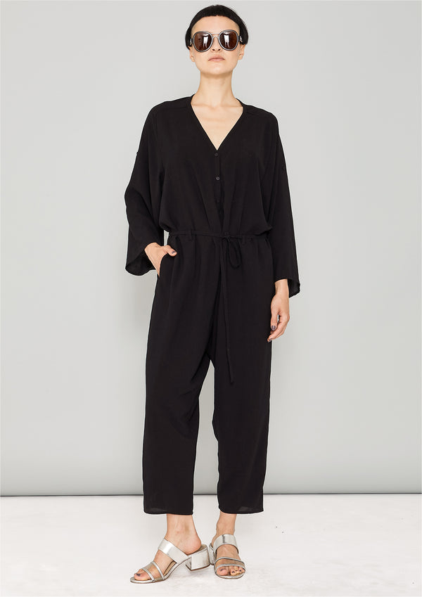 JUMPSUIT-LOOSE/BELT - black plain | BERENIK