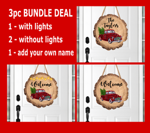 (Instant Print) Digital Download - 3 pc bundle wood slice with red plaid truck