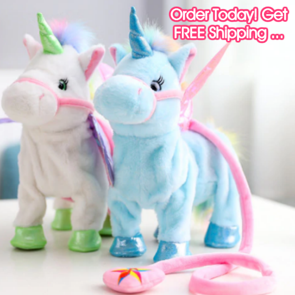 walking unicorn plush toy with leash