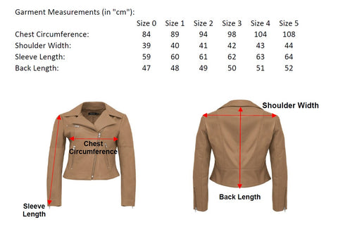 Ari Biker Jacket Measurement Chart