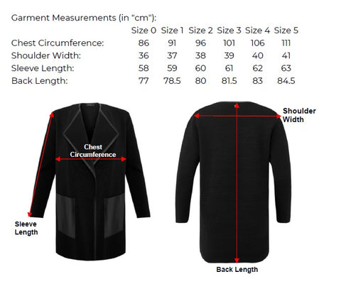 Base Layer Cardigan Measurement Chart