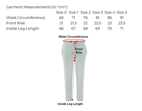 Base Layer Stretch Knit Pant Measurement Chart