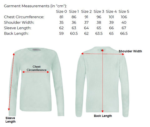 Carrie Knit Measurement Chart