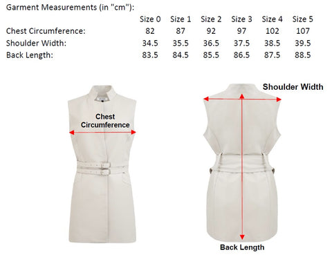Eloise Three Quarter Vest Measurement Chart