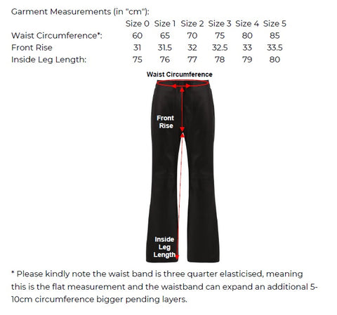Harper Leather Pant Measurement Chart