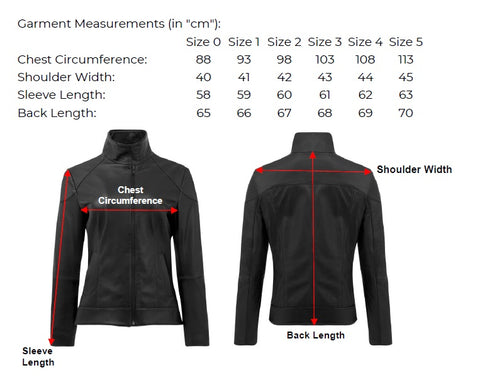 Luna Jacket Measurement Chart