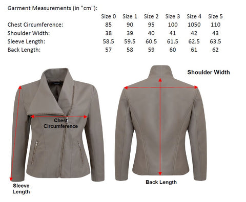 Nicolette Jacket Measurement Chart