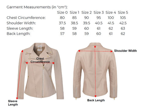 Sandy Biker Jacket Measurement Chart