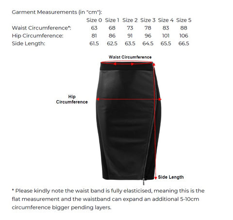 Scarlett Leather Skirt Measurement Chart