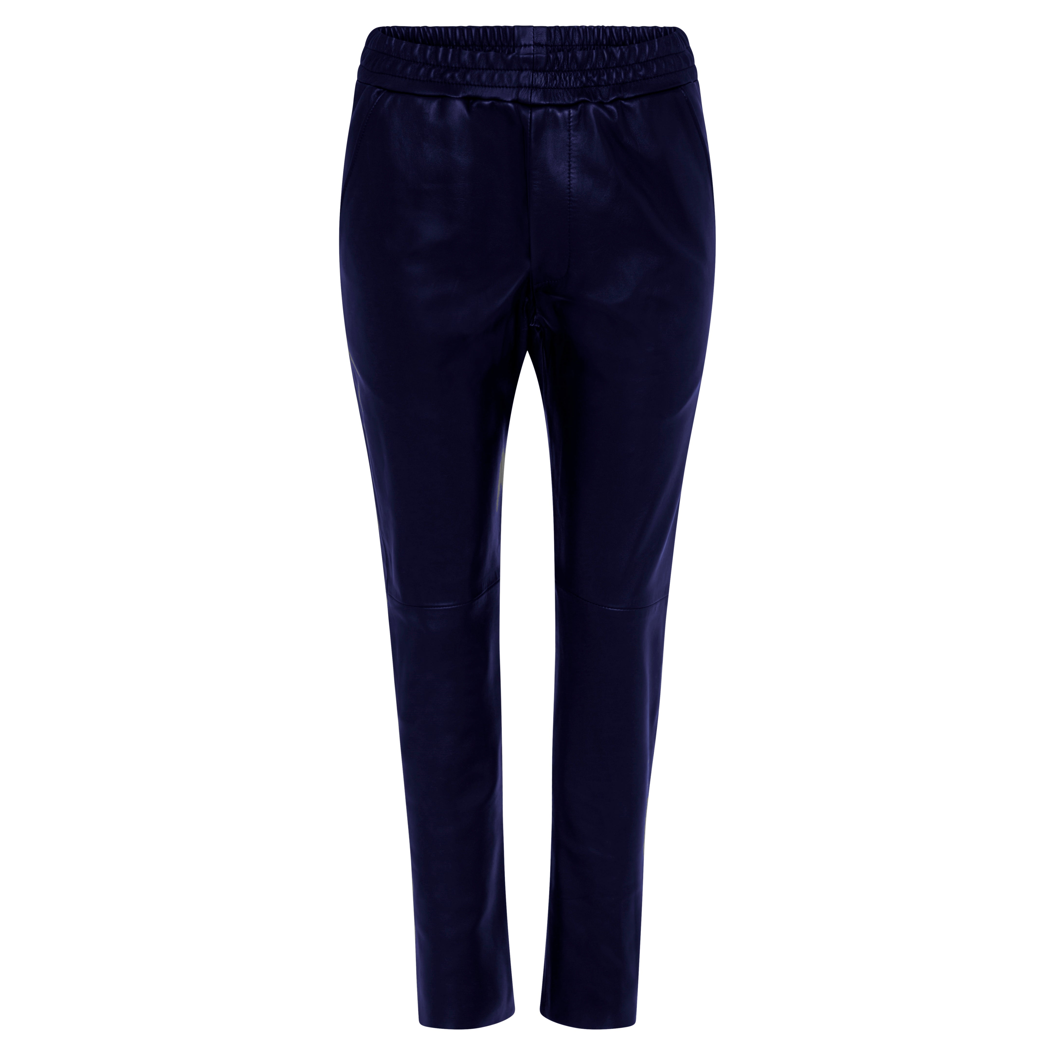 navy leather trousers