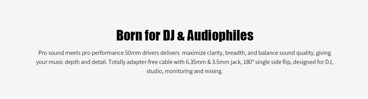 Studio Pro-30 is an over ear DJ headphone which has dynamic bass sound. The 50mm neodymium driver reproduces all the music's dynamics and delivers the controlled bass that DJs and audiophiles need. It is ideal for DJ digital mixer, mixer panel, turntable, monitoring in recording studios, radio, film production, video, electronic news gathering--and almost any application that requires high quality sound. The ear-cups can be rotated both left and right for single-ear monitor. Studio Pro-10 comes with a detachable spring cable that with 3.5mm & 6.35mm plugs at each end for different needs.