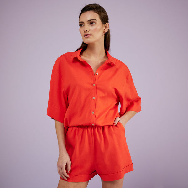 Safari Shirt - Tangerine Linen blend