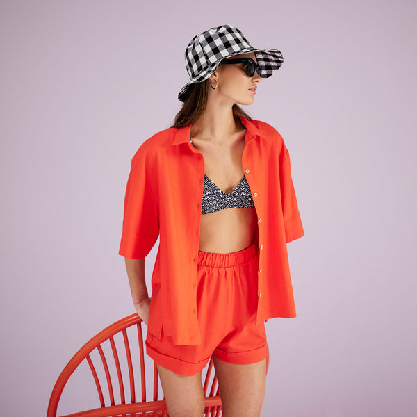 Elasticated Shorts - Tangerine Linen blend