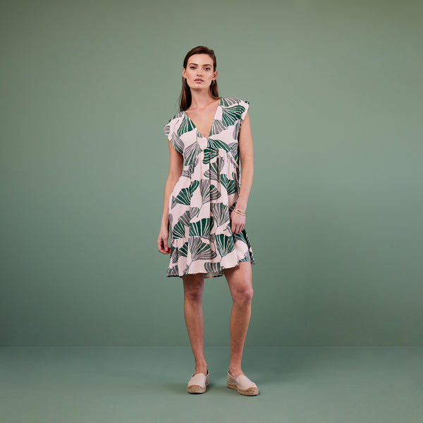 Hanky Dress - Pink & Green Ginkgo