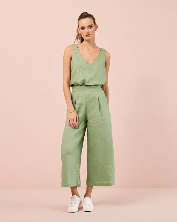 Linen Culottes - Moss Green