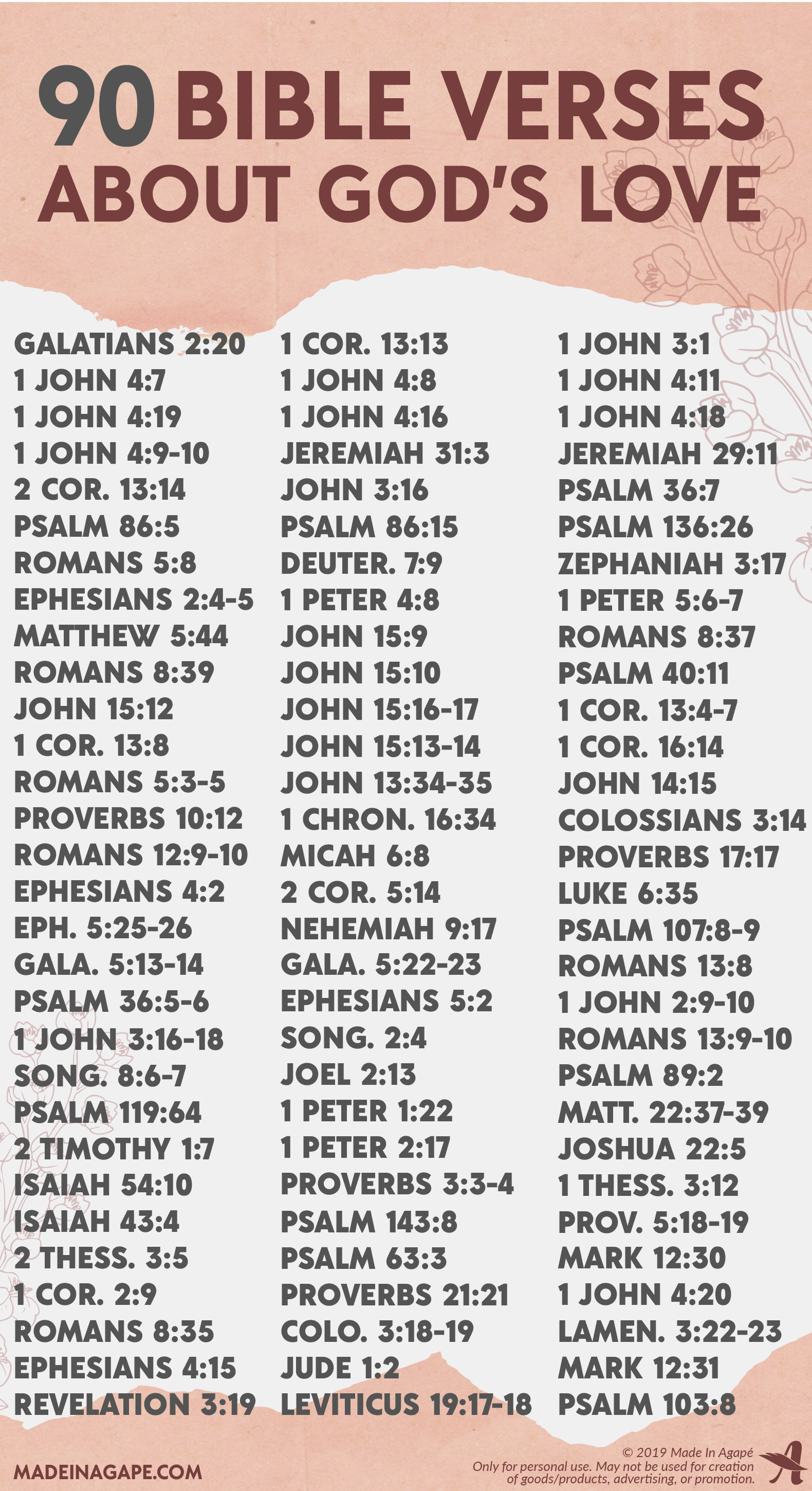 90 Bible Verses About Love Printable Infographics God