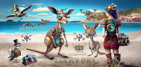 steampunk kangaroos at lucky bay digital design art 