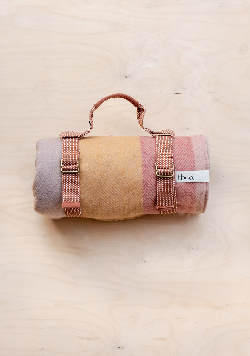 Recycled Wool Picnic Blanket in Coral Stripe