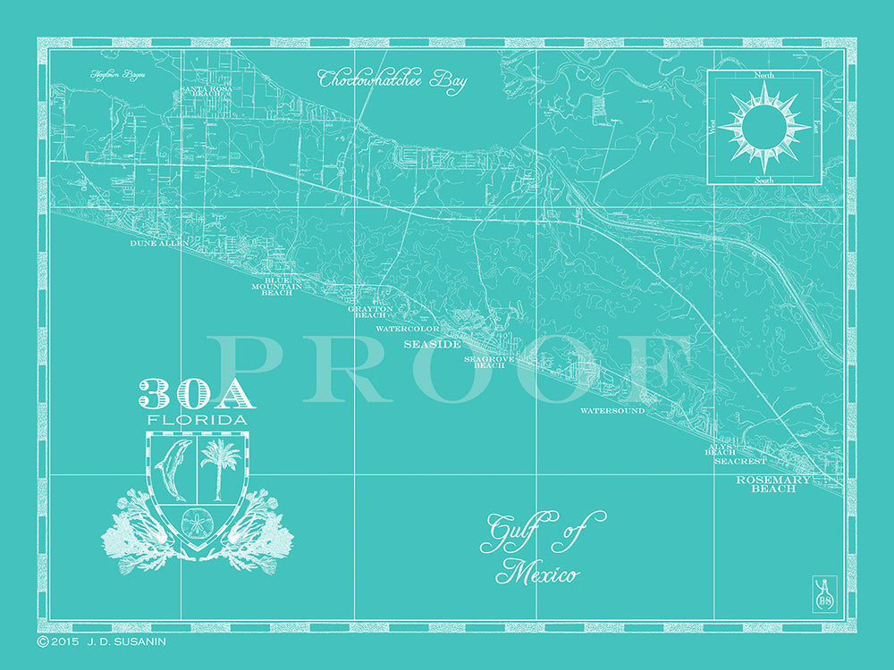 Map Of 30A FL Custom Maps Bank And Surf   30A Aqua 1000x 