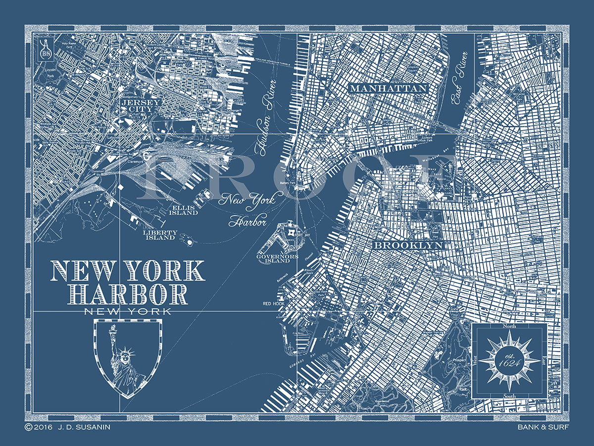 Map of New York Harbor, NY | Custom maps | Bank & Surf - Bank and Surf