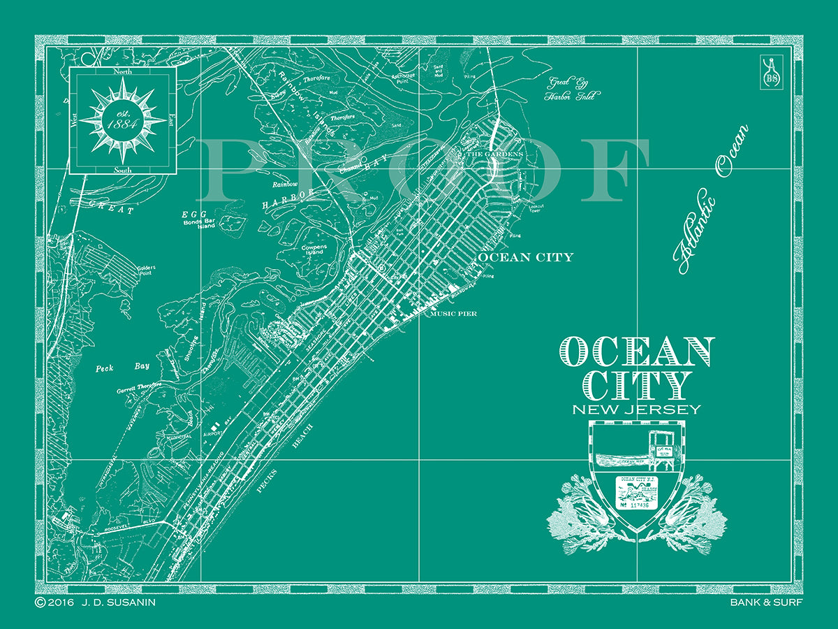 Map of Ocean City, NJ (Horizontal) Custom maps Bank and Surf